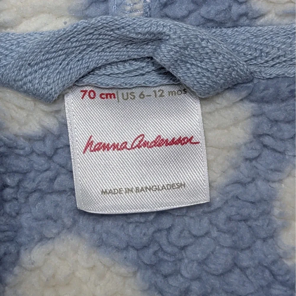 Hanna Andersson Baby 6-12M 70cm Blue White‎ Dot Sherpa Bear Ear Hoodie Jacket